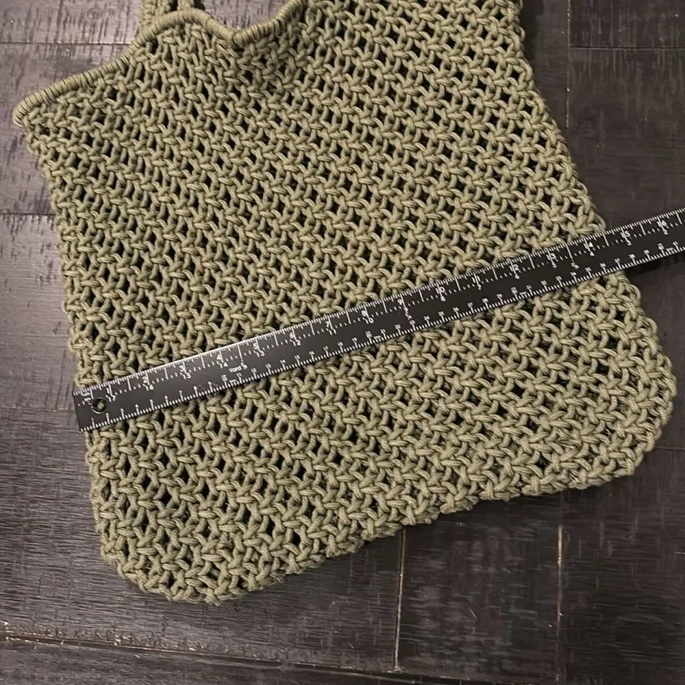 Army Green Open Knit Rope Beach Bag Boho Cottagecore Tote Bag​​​​